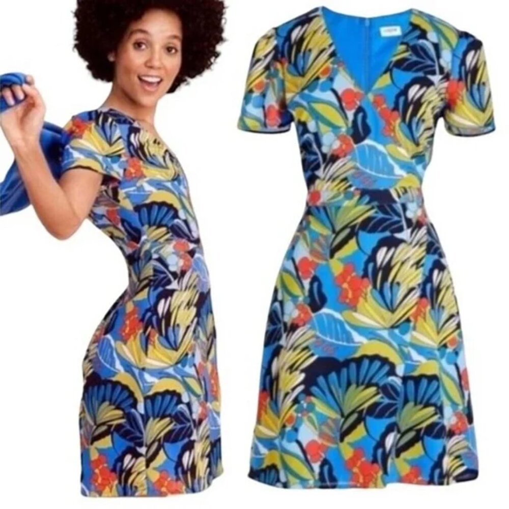 J. CREW Mercantile NWT Blue Tropical Palm Floral Faux Wrap Dress Size 2